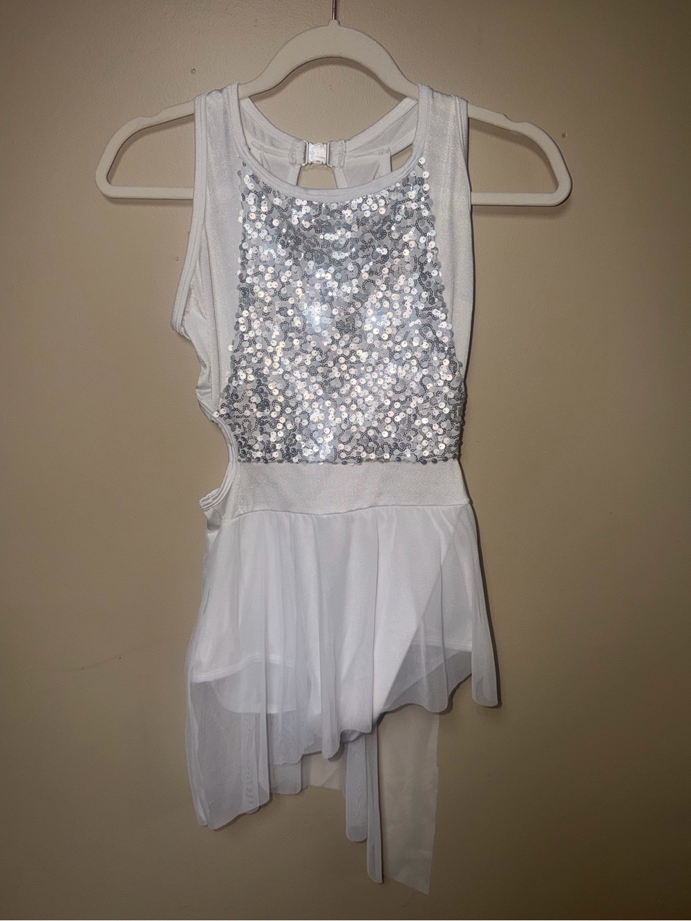 White Sequin Dance Costume for Girls